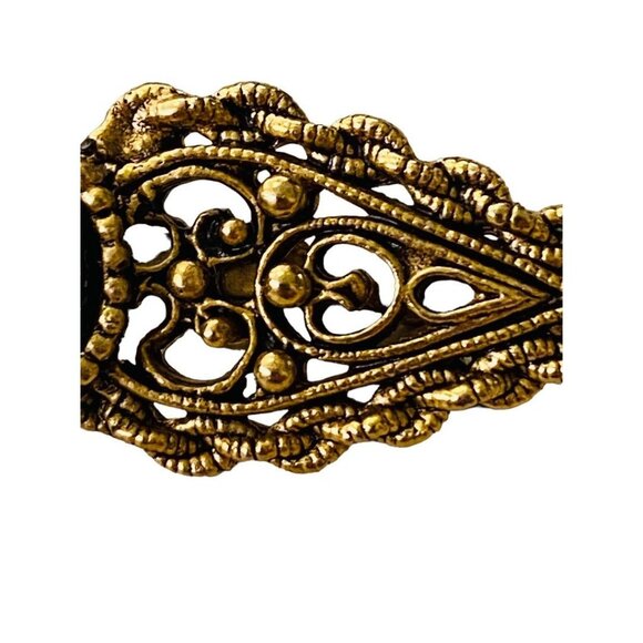 Vintage Victorian Style Brooch Goldtone Black Pin Filigreee Intricate 2" Length - Picture 14 of 16
